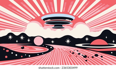 risograph ufo modern coloured doodle arts background