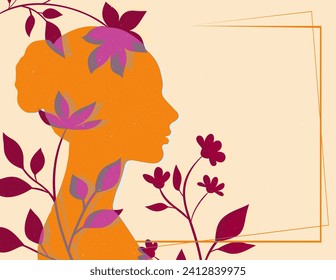 Risograph vintage woman trendy vector illustration.Female silhouette in profile. Vector illustration in a minimalist style with Riso print effect.SHOTLISTretro.