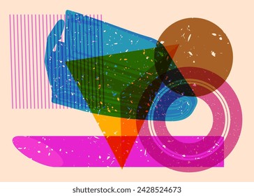 Risograph Wallet with geometric shapes. Objects in trendy riso graph print texture style design with geometry elements.