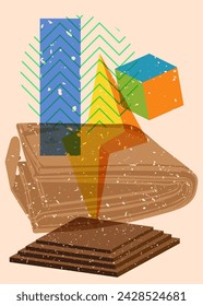 Cartera Risograph con formas geométricas. Objetos en diseño de estilo de textura de impresión de gráfico de riso de moda con elementos de geometría.
