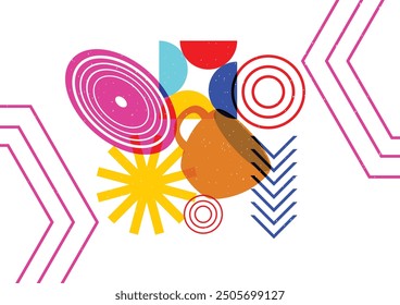 A Risograph-style speech bubble featuring geometric shapes. This design incorporates trendy Riso print textures along with various geometric elements.