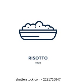 icono del risotto de la colección de alimentos. Risotto lineal delgado, queso, icono de contorno del menú aislado en fondo blanco. Signo de risotto vectorial de línea, símbolo para web y móvil