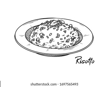 Risotto isolated white background  Sketch Italian dishes  Vector illustration in sketch style 