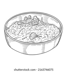 risotto italy or italian cuisine traditional food isolated doodle hand drawn sketch with outline style