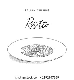 risotto en una placa, dibujo estilo ilustración vectorial