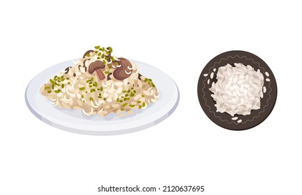 Risotto restaurado en placa, platillo de cocina italiana ilustración vectorial