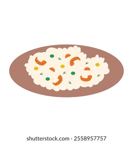 Risotto rice with shrimps. Italian cuisine, food, dish. Vector illustration isolated on white background