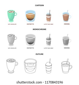 Ristretto, hot chocolate, latte take-away.Different types of coffee set collection icons in cartoon,outline,monochrome style vector symbol stock illustration web.