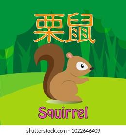 Risu Japanese Kanji Name, Japan Language Word Alphabet Animal Vector, Meaning the Squirrel