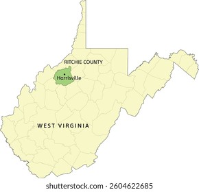 Ritchie County and town of Harrisville location on West Virginia state map