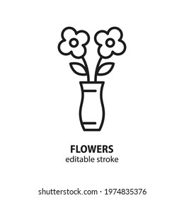 Ritual flowers in vase. Funeral symbol. Editable stroke.
