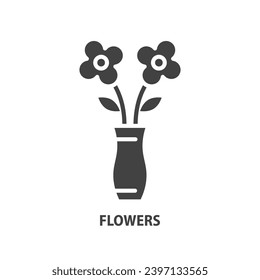 Ritual flowers in vase glyph icon. Funeral symbol. 