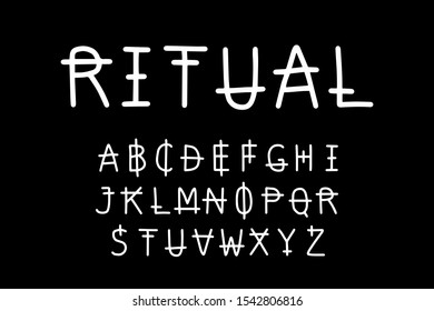 Ritual hand drawn vector type font in cartoon comic style balck white contrast lettering