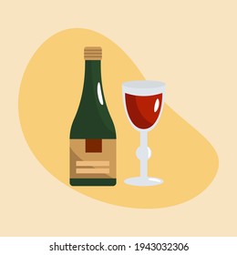 Ritual Jewish wine. Wine for traditional Jewish holidays.
Wine bottle and glass. Vector illustration