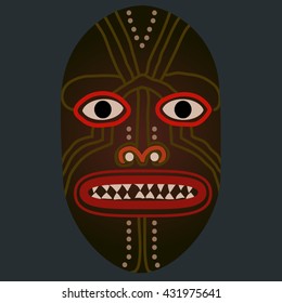A ritual mask of an imaginary primitive people. Vector graphic, separated background.