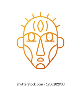 Ritual masks gradient linear vector icon. Supernatural beings, ancestors representation. Ceremonial mask. Thin line color symbols. Modern style pictogram. Vector isolated outline drawing