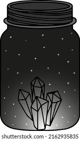 ritual witch jar with crystals for spells and potions halloween vector illustration