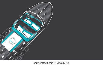 Riva Yacht Tritone - retro  vector illustration - flat colours - vintage boat