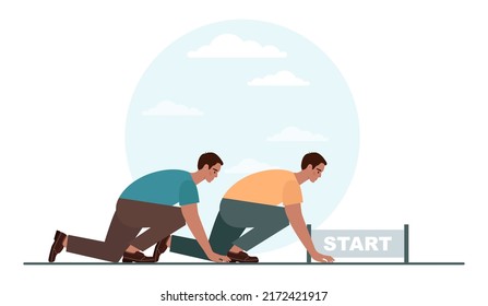 Rivalry concept. Characters competing with each other. Business contest, employees compete towards success. Flat vector illustration