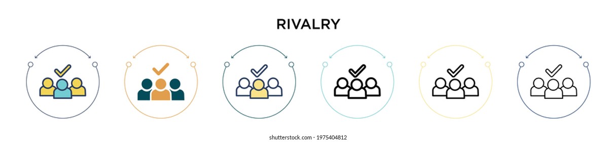 Rivalry icon in filled, thin line, outline and stroke style. Vector illustration of two colored and black rivalry vector icons designs can be used for mobile, ui, web