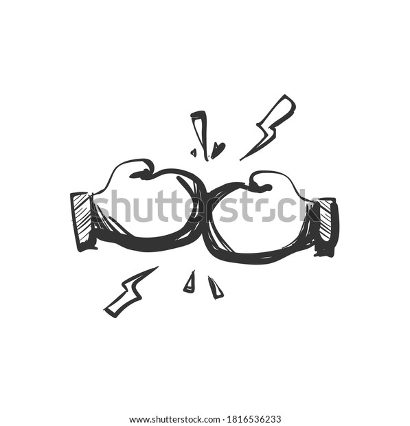 Rivalry line icon.\
Two fists slamming. Outline drawing. Heated opposition resulting in\
conflicts. Competition between people concept. Conflict .Isolated\
vector illustration
