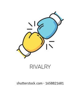 Rivalry RGB color icon. Friendly contest, competitive interpersonal relationship symbol. Rivals confrontation, conflict, opponents clash. Boxing gloves isolated vector illustration