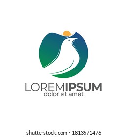 River adventure logo and sun rising bird on the mountain