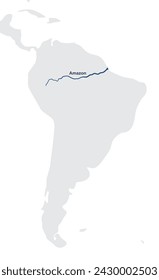 River Amazon on map. vector