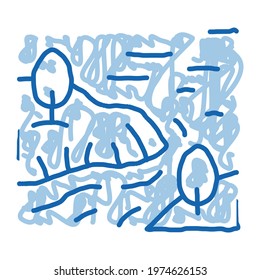 river among mountains sketch icon vector. Hand drawn blue doodle line art river among mountains sign. isolated symbol illustration
