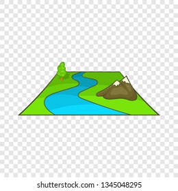 River avd mountains icon in cartoon style on a background for any web design 