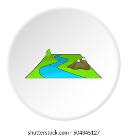 River avd mountains icon. Cartoon illustration of river avd mountains vector icon for web