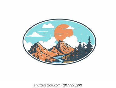 River between mountain cliffs illustration design