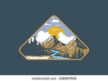 River between mountain cliffs illustration design