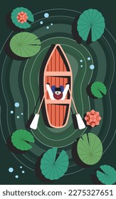 River boat and background illustration