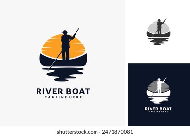 Ilustración de diseño de logotipo de barco de río