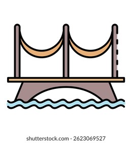 Flussbrückensymbol. Umriss Flussbrücke, Vektorsymbol, Farbe, flach, einzeln