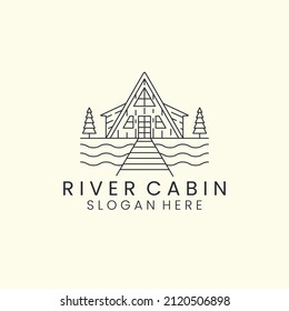 river cabin minimalist line art logo template vector design