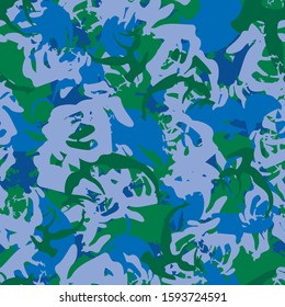 River camouflage of various shades of blue and green colors. It is a colorful seamless pattern that can be used as a camo print for clothing and background and backdrop or computer wallpaper