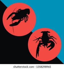 river cancer silhouette The emblem. Silhouette of crustaceans crawfish silhouette, crayfish icon, lobster sign, crawfish symbol Vector