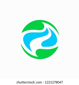 River and Circle Leaves Icon Logo