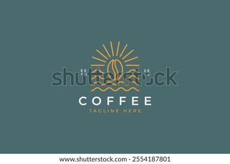 River and Coffee Bean Concept Logo Branding Cafe Shop Nature Sign Symbol