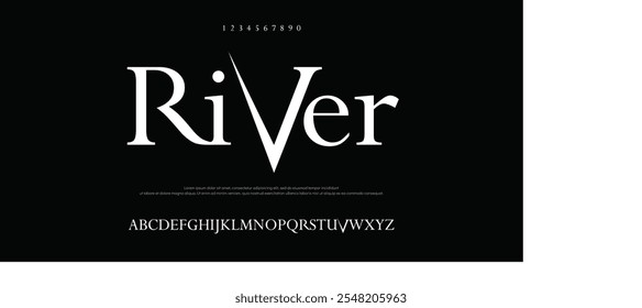 Fuente River Creative. Fuente de tecnología digital abstracta moderna. Logo fuente creativa, tipo, tecnología, película, digital, música, película. Fuentes e ilustración en formato Vector.