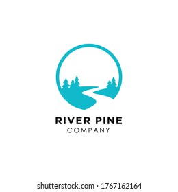 River Creek, Fir Pines Evergreen Forest Nature logo design