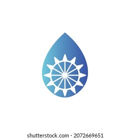 River Creek Water Mill, Ocean Sea Wave Cog Wheel Gear logo applied for Company logo design inspiration. Water mill logo vector icon concept illustration design