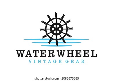 Molino de agua River Creek, inspiración en el diseño del logotipo de Ocean Sea Wave Cog Wheel Gear