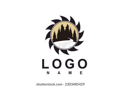 River Creek Wheel Gear Mill Cog, Fir Pines Evergreen Forest Nature logo design