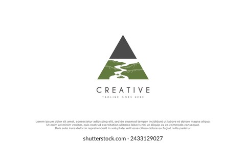 river creek winding road logo design illustration.