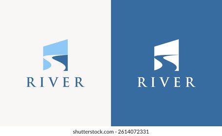 river creek winding road logo vector icon design illustration
