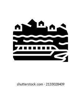 vector de icono de glifo de crucero fluvial. señal de crucero por el río. símbolo de contorno aislado ilustración negra