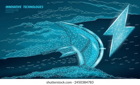 River dam hydro power energy source. Low poly 3D water dam green energy generation ecology environment industry. Vector illustration